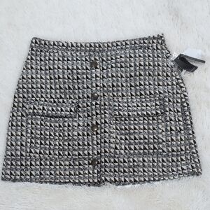 Black and White Tweed A-Line Mini Skirt With Pockets NWT 16